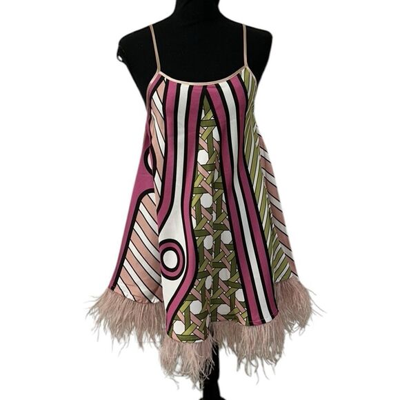 Dixie Collection Printed Green & Pink Mini Lightweight Sleeveless Dress(Size XS) - Picture 1 of 8